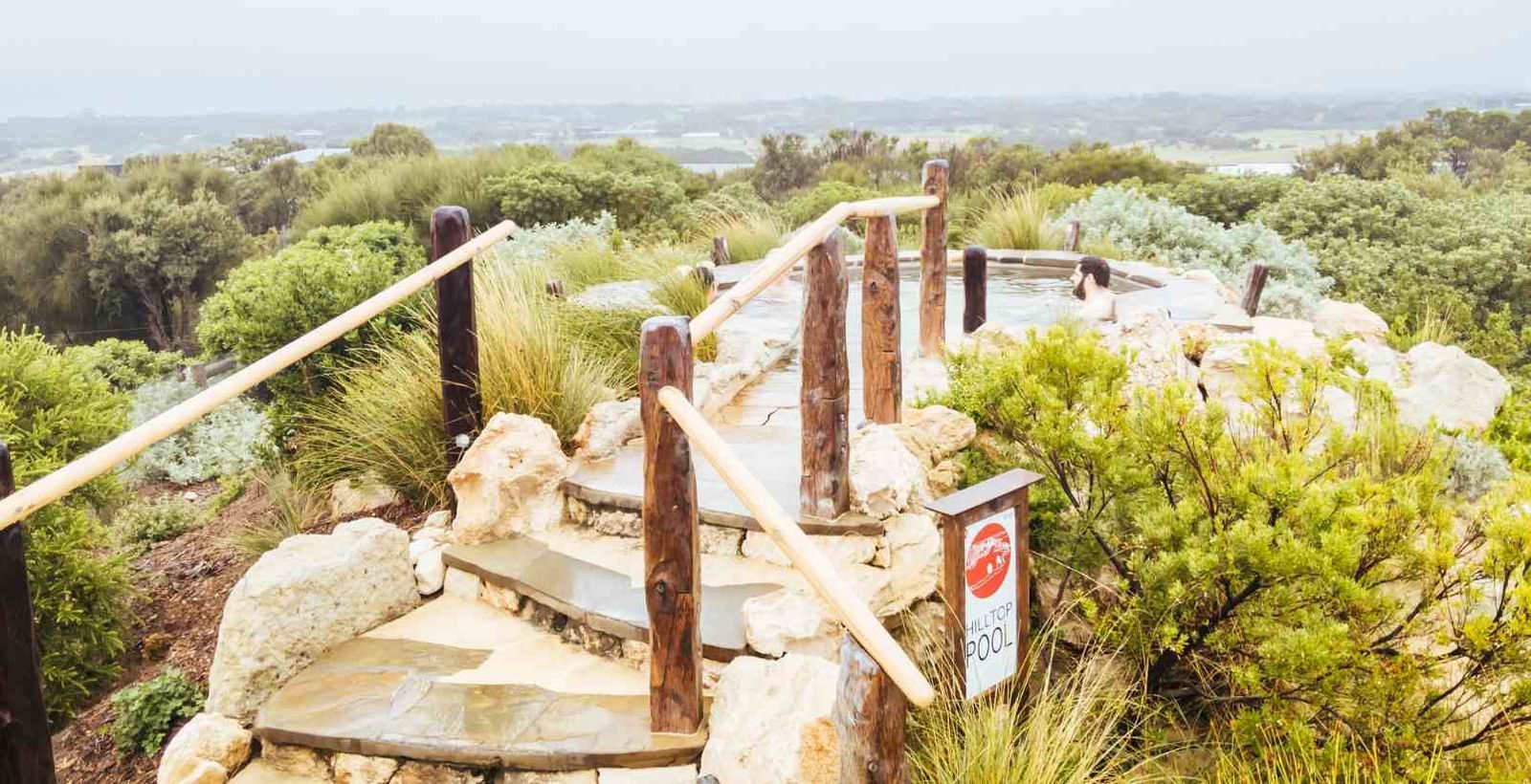 stairs into a pool in the mornington peninsula hot springs