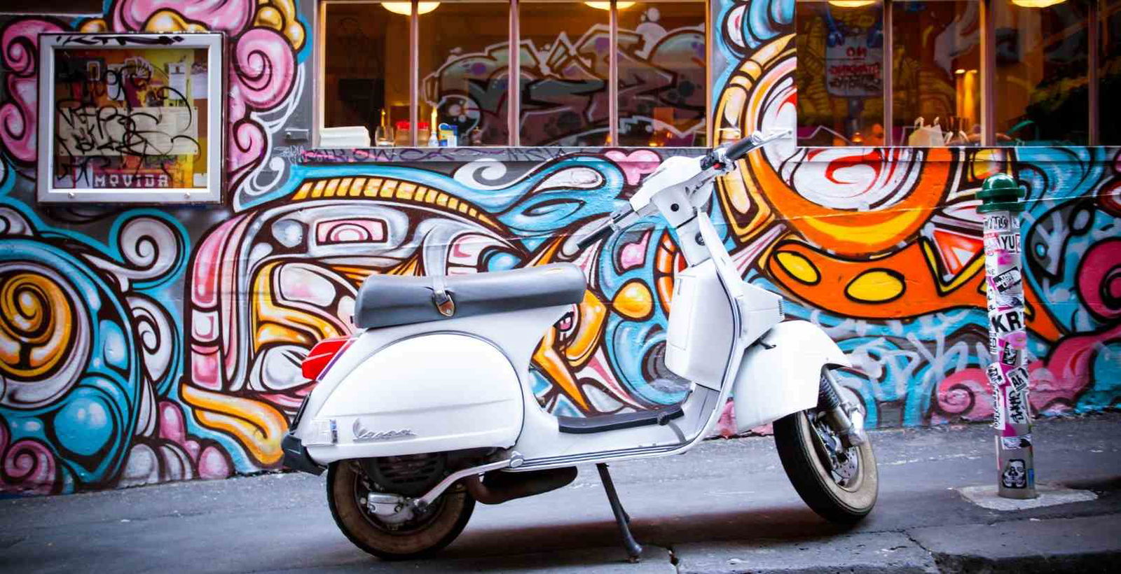 white vespa in hosier lane