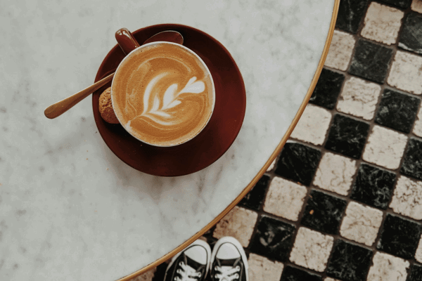 Coffee latte art with check floor 
